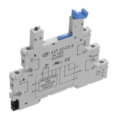 Hongfa Europe GMBH 5 Way 250V AC DIN Rail Relay Socket for HF41F Series Relays 41F-1Z-C1-5