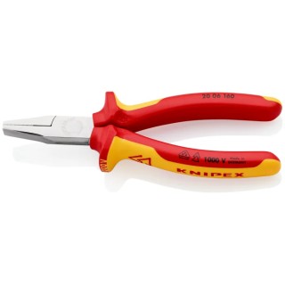 Knipex Flat Nose Plier Short, 160mm Overall Length, 30mm Jaw, VDE/1000V Approved, Insulated Comfort Grip Handle 20 06 160