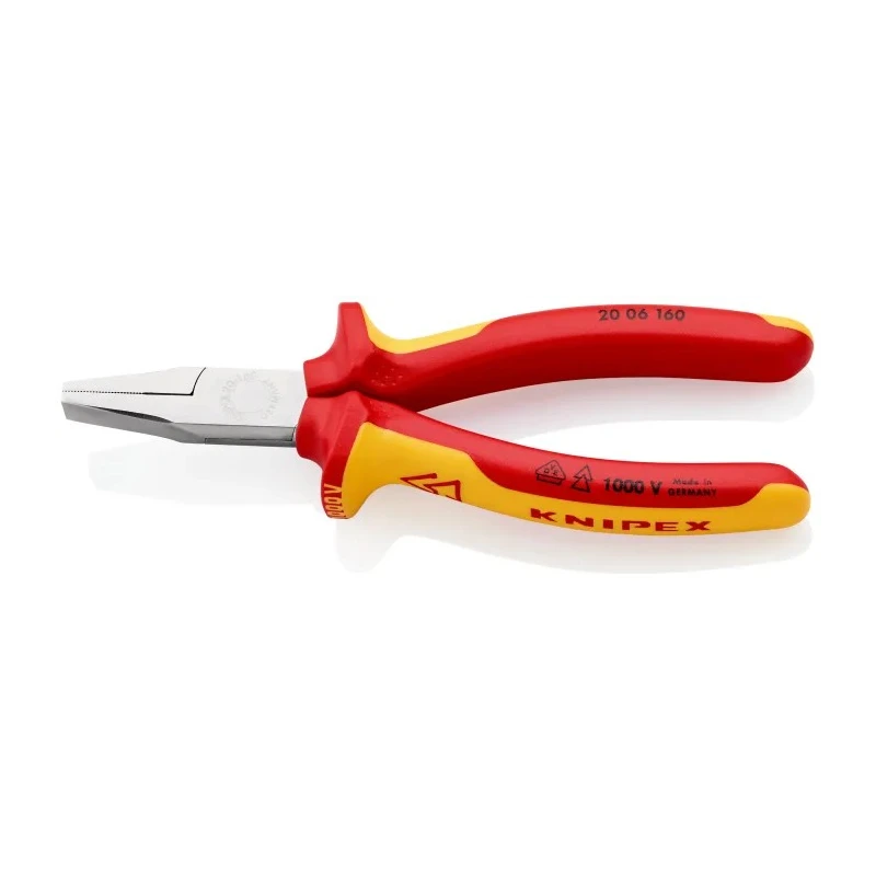 Knipex Flat Nose Plier Short, 160mm Overall Length, 30mm Jaw, VDE/1000V Approved, Insulated Comfort Grip Handle 20 06 160