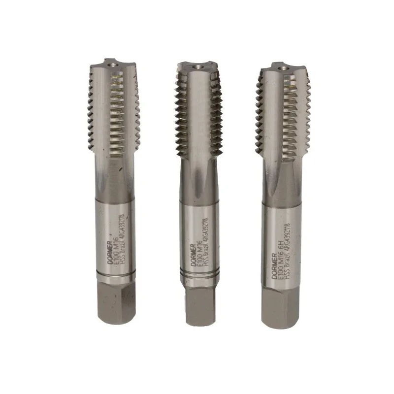Dormer Metric Standard Hand Tap Set M16 Thread Size, Right Hand Thread, HSS Material, Straight Flute, 3 Pieces E100M16NO8