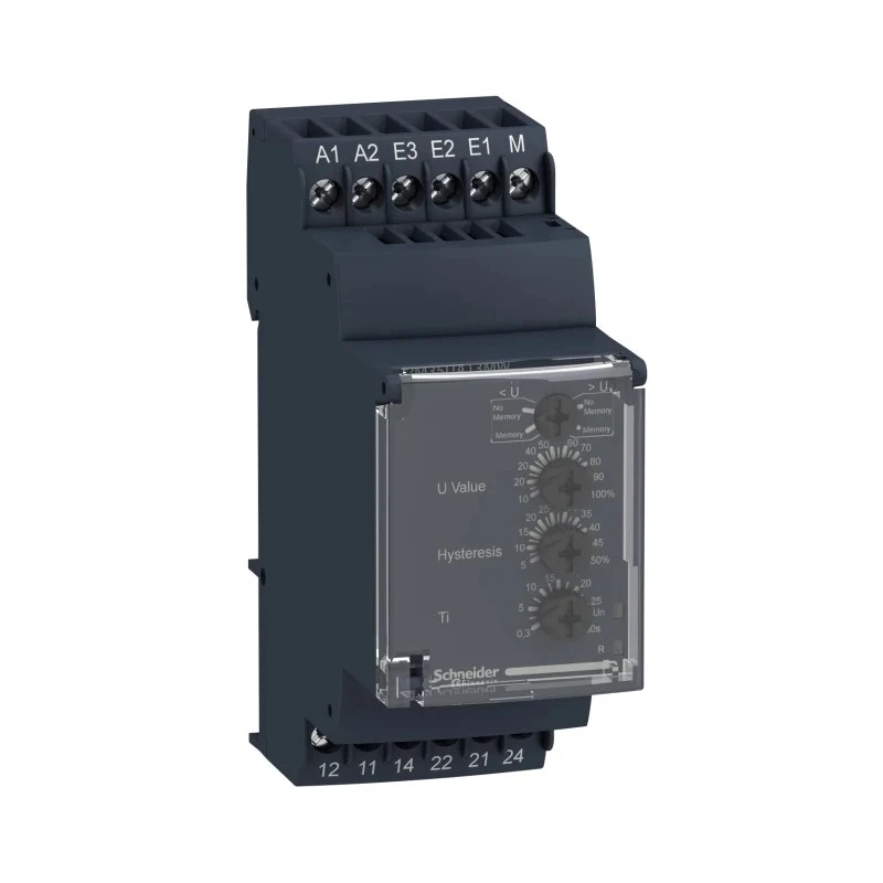 Schneider Electric Monitoring Relay 0.05/5 V Monitor Range DPDT Contact Configuration DIN Rail Mount 240V AC DC RM35UA11MW