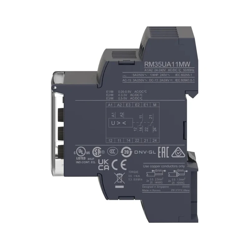 Schneider Electric Monitoring Relay 0.05/5 V Monitor Range DPDT Contact Configuration DIN Rail Mount 240V AC DC RM35UA11MW