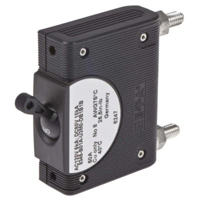 ETA 1-Pole Panel Mount Isolator Switch, IP40 IP00 Rated, 50A Current, Black Handle 8345-B01A-U3M0-DB1B1B-50A-V