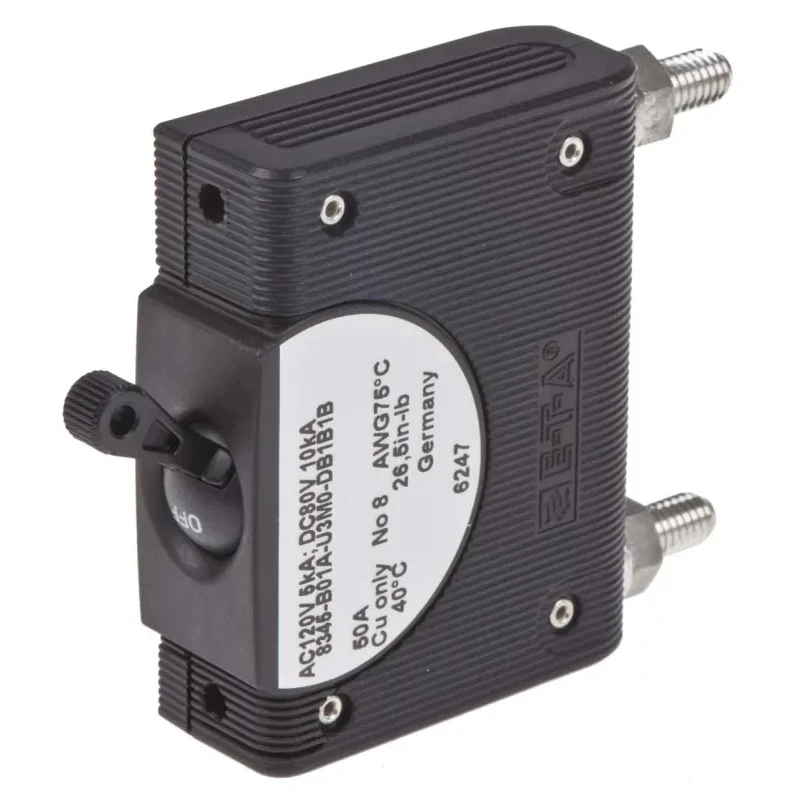 ETA 1-Pole Panel Mount Isolator Switch, IP40 IP00 Rated, 50A Current, Black Handle 8345-B01A-U3M0-DB1B1B-50A-V