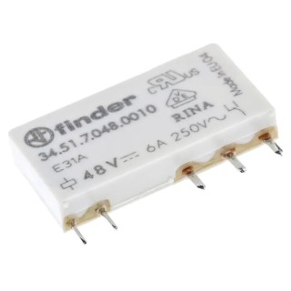 Finder Ultra-Slim PCB Power Relay 48V DC Coil 6A Switching Current SPDT Silver Alloy Contact 34.51.7.048.0010