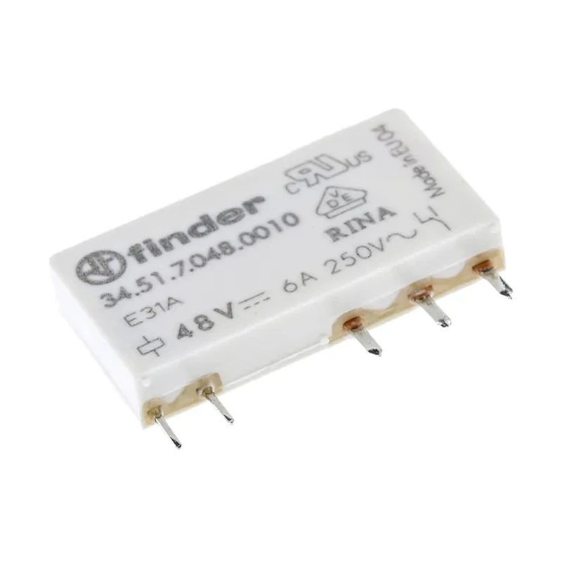 Finder Ultra-Slim PCB Power Relay 48V DC Coil 6A Switching Current SPDT Silver Alloy Contact 34.51.7.048.0010