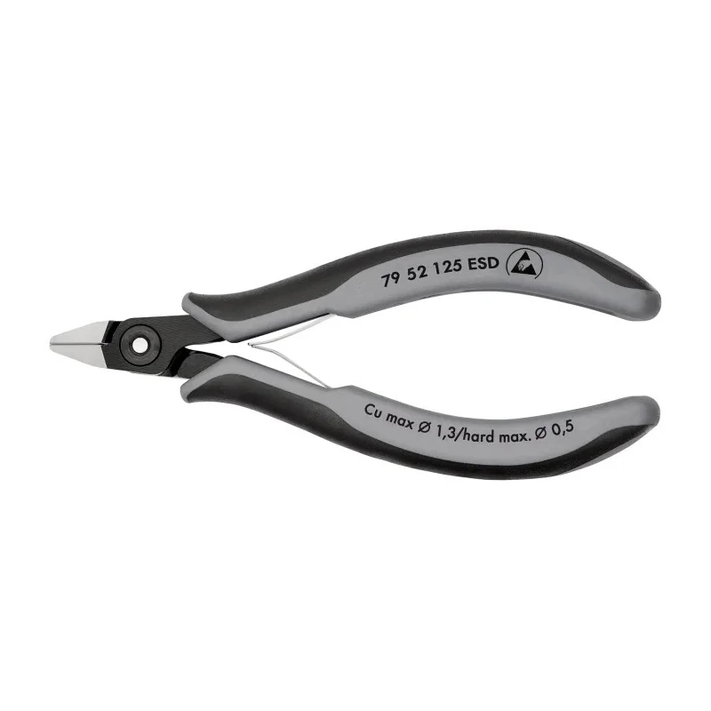 Knipex Precision ESD Safe Side Cutter with Bevel 11mm Jaw Width, 125mm Overall Length, Steel Jaw, Bi-Metal 79 52 125 ESDRS