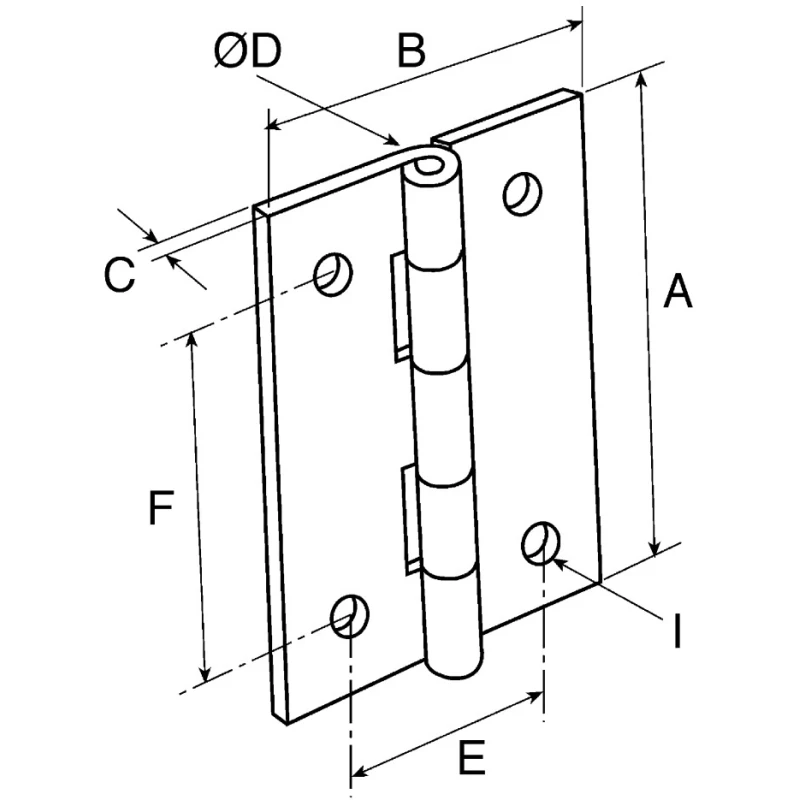 Pinet Zinc Plated Steel Butt Hinge with Barrel Pin, Screw Fixing, 50mm x 40mm x 1.2mm 50-1-3526