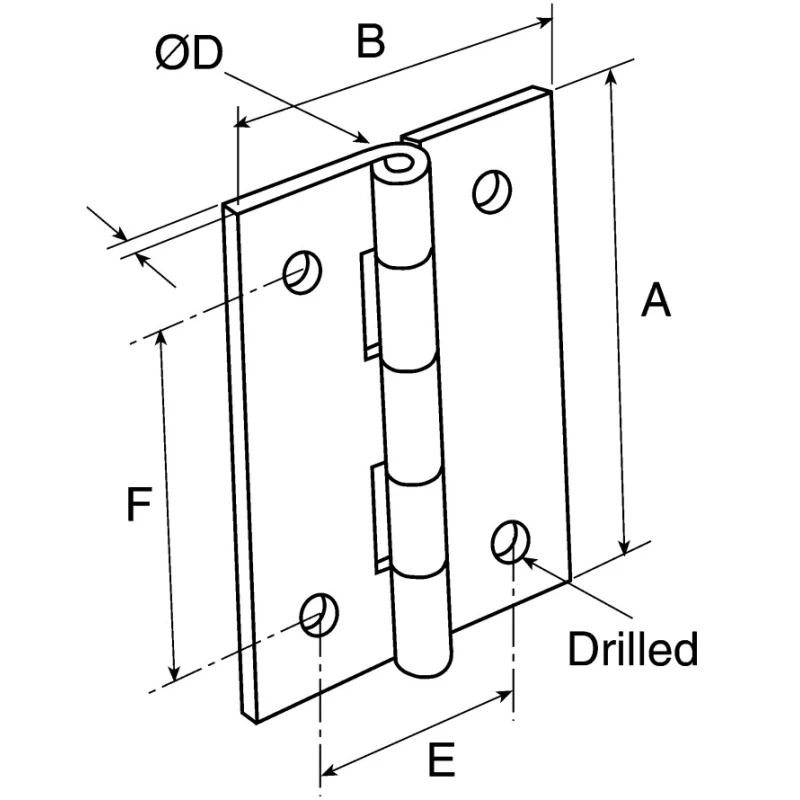 Pinet Stainless Steel Butt Hinge with Barrel Pin, Screw Fixing, 50 mm x 40 mm x 1.2 mm 52-1-3592