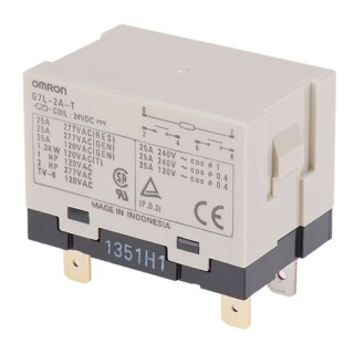 Omron Panel Power Relay, 24V DC Coil Voltage, 25A Switching Current, DPST, Quick Connect Terminals G7L-2A-T DC24