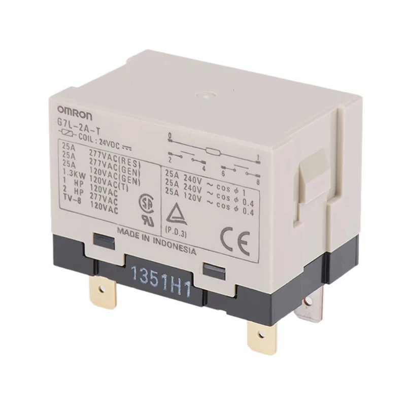 Omron Panel Power Relay, 24V DC Coil Voltage, 25A Switching Current, DPST, Quick Connect Terminals G7L-2A-T DC24