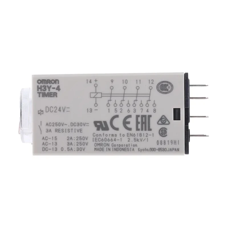 Omron H3Y-4 Series DIN Rail Surface Mount Timer Relay 4-Contact 125 V dc 24V ac 0.5 to 10 s 1-Function 4PDT H3Y-4 DC24 10S