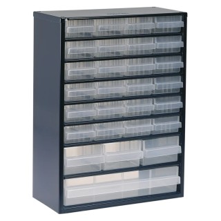 Raaco Drawer Storage Unit 28 Steel Frame with Polypropylene Transparent Drawers Blue 417mm x 306mm x 150mm 137492