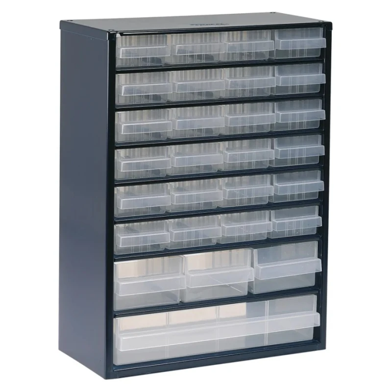 Raaco Drawer Storage Unit 28 Steel Frame with Polypropylene Transparent Drawers Blue 417mm x 306mm x 150mm 137492