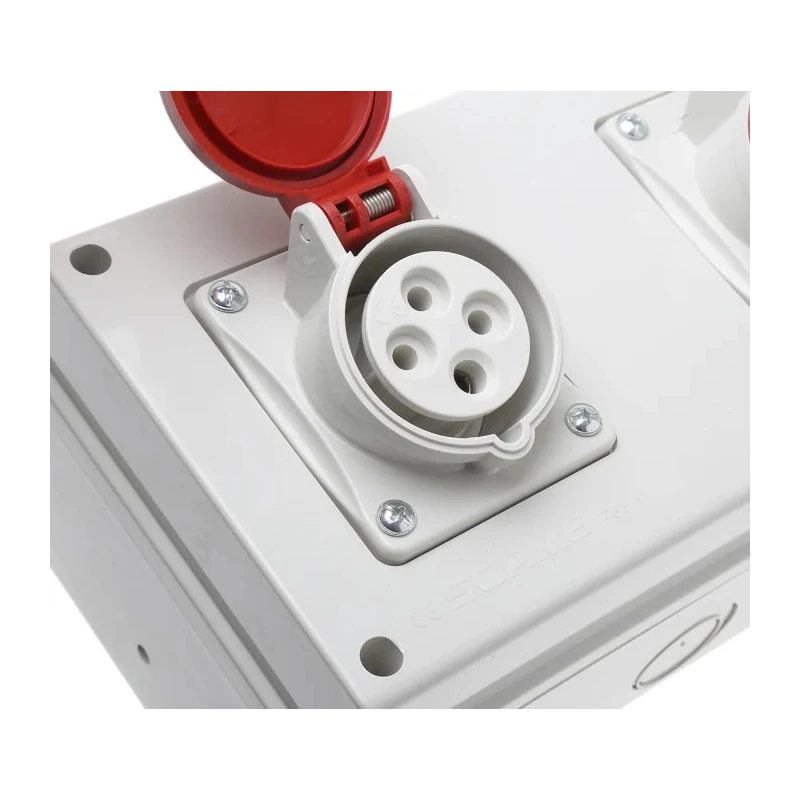 Scame Industrial Power Socket 16A 415V IP44 Red Surface Mount 3P+PE Series 671 MPN 