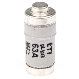 ETI 63A 400V AC D02 Neozed Fuse E18 Thread Size Ceramic Body 50mm Length 2212005