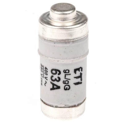 ETI 63A 400V AC D02 Neozed Fuse E18 Thread Size Ceramic Body 50mm Length 2212005