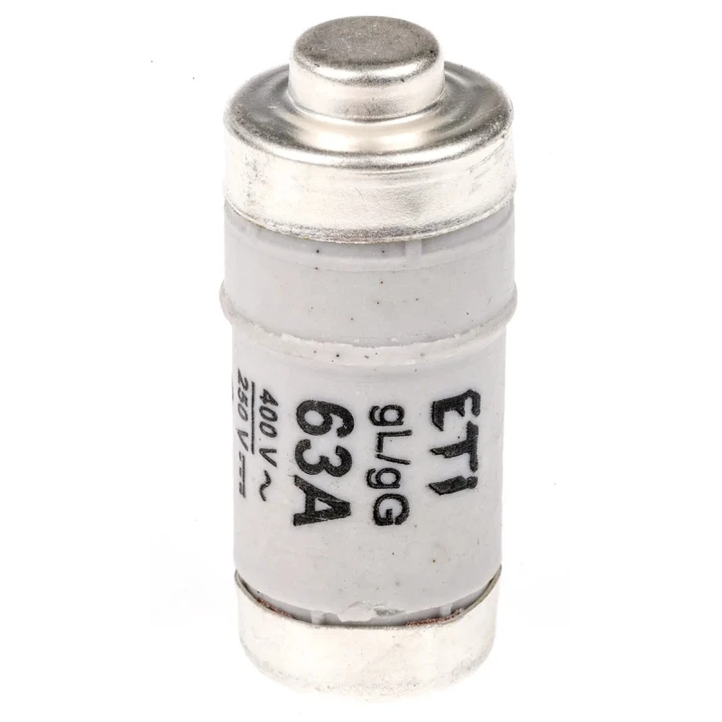 ETI 63A 400V AC D02 Neozed Fuse E18 Thread Size Ceramic Body 50mm Length 2212005