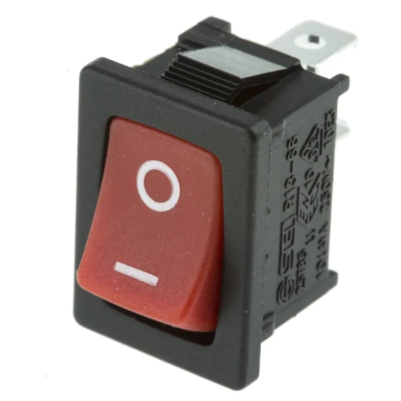 RS PRO Panel Mount Nylon Housing SPST On-Off Rocker Switch Red Actuator 16A 250V AC 28V DC 419-750