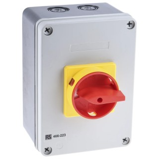 RS PRO 4-Pole DIN Rail Isolator Switch IP65, 63A, 22 kW, 3-Phase, Red Handle IP65