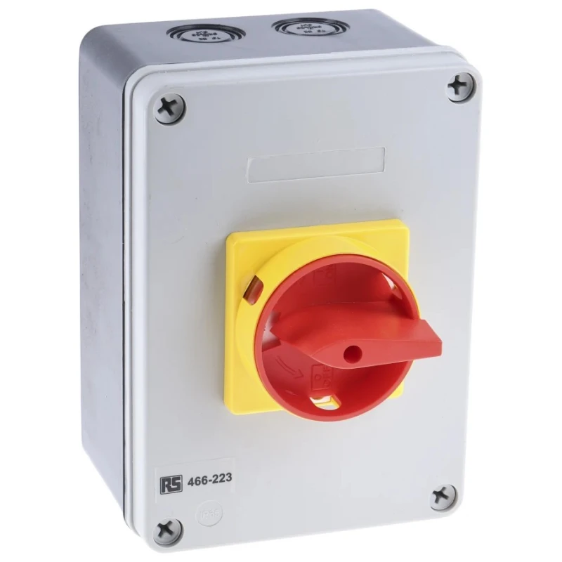 RS PRO 4-Pole DIN Rail Isolator Switch IP65, 63A, 22 kW, 3-Phase, Red Handle IP65