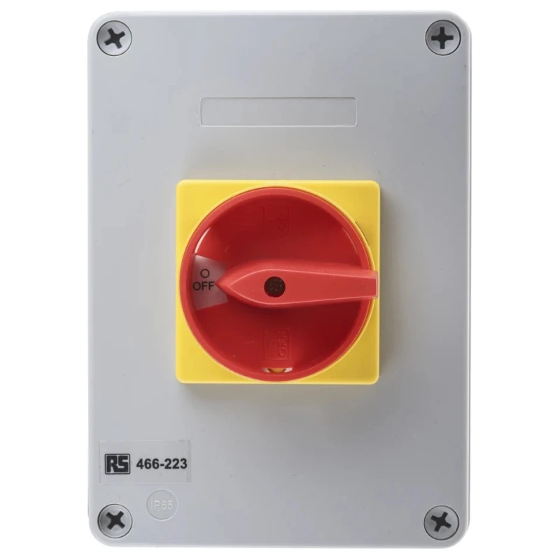 RS PRO 4-Pole DIN Rail Isolator Switch IP65, 63A, 22 kW, 3-Phase, Red Handle IP65