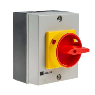 RS PRO 4-Pole DIN Rail Isolator Switch IP65, 25A, 11 kW, 3-Phase, Red Handle, DIN Rail Mount IP65 IP Rating IP65