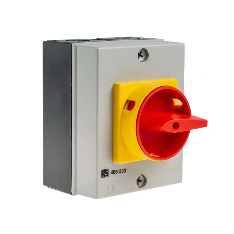 RS PRO 4-Pole DIN Rail Isolator Switch IP65, 25A, 11 kW, 3-Phase, Red Handle, DIN Rail Mount IP65 IP Rating IP65