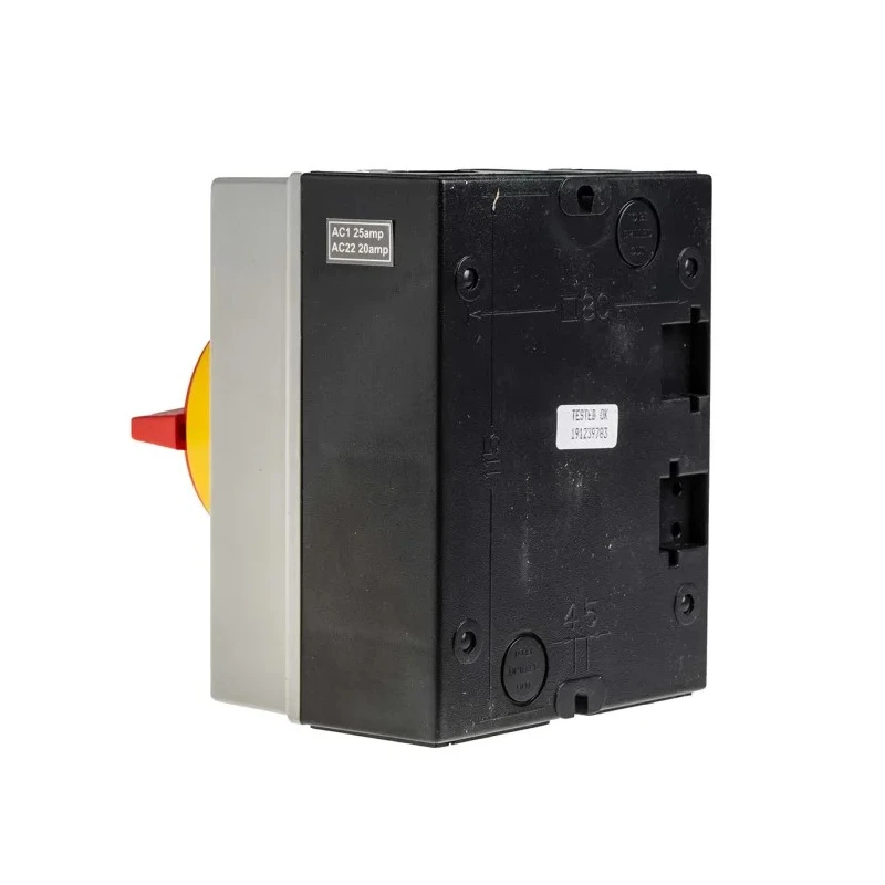 RS PRO 4-Pole DIN Rail Isolator Switch IP65, 25A, 11 kW, 3-Phase, Red Handle, DIN Rail Mount IP65 IP Rating IP65