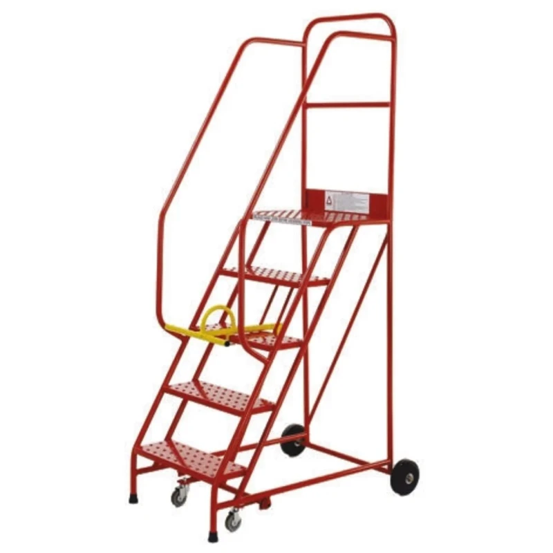 RS PRO Heavy Duty 5 Tread Rubber and Steel Mobile Safety Steps 1.25m Platform Height, Red 412-024