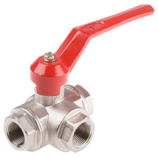 RS PRO Brass Threaded 3-Way Reduced Bore Ball Valve BSPP 3/4 in 45 bar 486-287