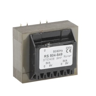 RS PRO PCB Transformer 5 to 24 V AC 2 Output Through Hole, 230 V AC Primary, 12 VA Power, Dual Secondary Winding 504-549