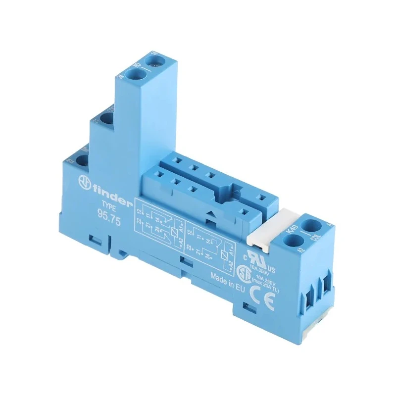 Finder 8 Way 250V AC DIN Rail Relay Socket for 44.52, 44.62, 40.61, 40.52, 40.51 Series Relay 95.75SMA