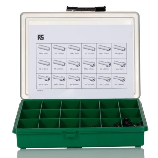 RS PRO Stainless Steel Hex Drive Grub Screw Drive Screw/Bolt Kit 450 Piece Black Oxide Finish 6mm-30mm 524-051