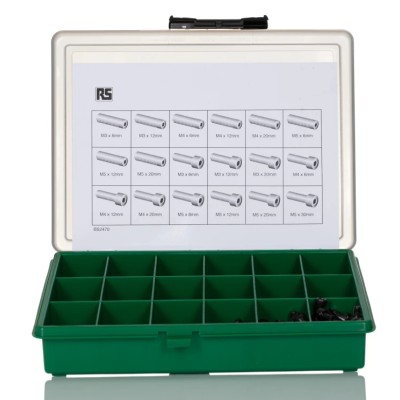 RS PRO Stainless Steel Hex Drive Grub Screw Drive Screw/Bolt Kit 450 Piece Black Oxide Finish 6mm-30mm 524-051