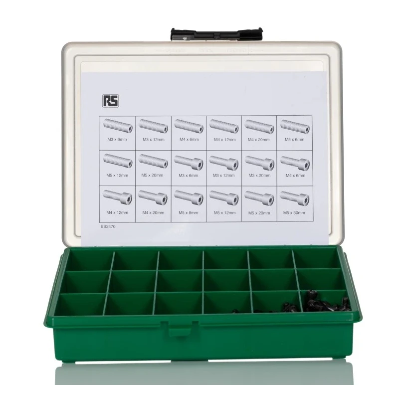 RS PRO Stainless Steel Hex Drive Grub Screw Drive Screw/Bolt Kit 450 Piece Black Oxide Finish 6mm-30mm 524-051
