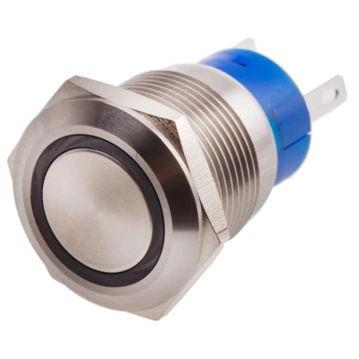 RS PRO Illuminated Momentary Push Button Switch, Panel Mount, 19.2 mm Cutout, SPDT, Blue LED, IP67, 250 V AC 5A 111-3783
