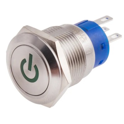 RS PRO Illuminated Push Button Switch, Latching, Panel Mount, 19 mm Cutout, SPDT, Green LED, IP67, 250 V AC 111-3903