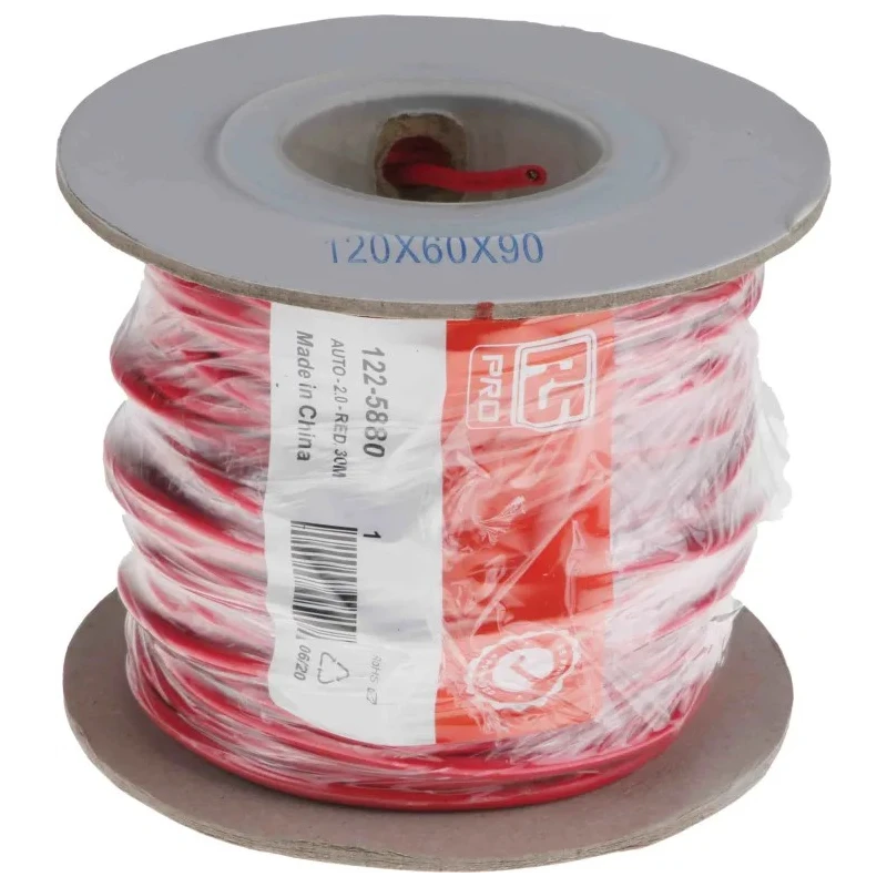 RS Pro Red Hook Up Wire 115/0.15 mm Core Strands, 30 m Length, 600 V, Flame Retardant PVC Jacket, Automotive 122-5880