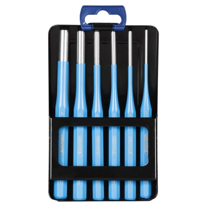 Gedore 6-Piece Parallel Pin Punch Set, 10mm Shank, Hot-Forged, Durable Metal Construction 316D