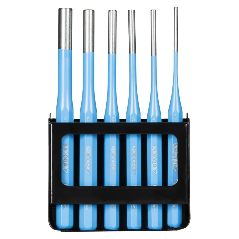 Gedore 6-Piece Parallel Pin Punch Set, 10mm Shank, Hot-Forged, Durable Metal Construction 316D