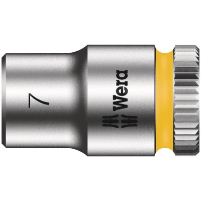 Wera Chrome Vanadium Steel 1/4 in Drive 7 mm 6 Point Hex Socket, 23mm Overall Length 05003506001