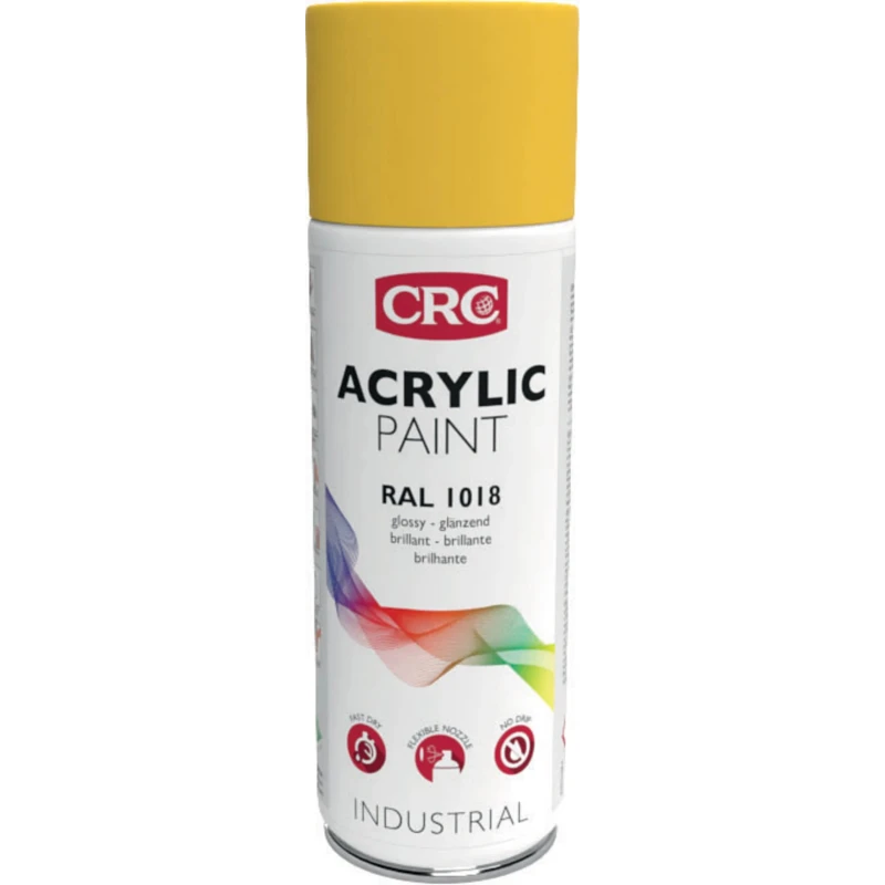 CRC 400 ml Yellow Gloss Acrylic Spray Paint RAL 1018, Fast Drying with UV Resistance 31080