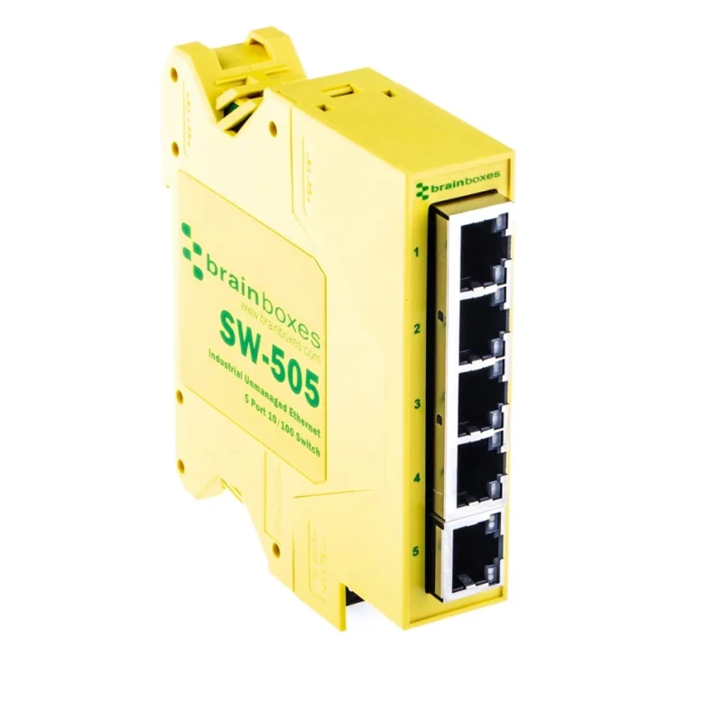 Brainboxes Ethernet Unmanaged 5 Port 100Mbps Network Switch Rack Mount SW-505
