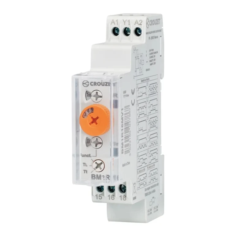 Crouzet Syr-Line Series Multifunction DIN Rail Timer Relay 1-Contact 12 to 240 V AC/DC 0.5 s to 10 Days BM1R16MV1