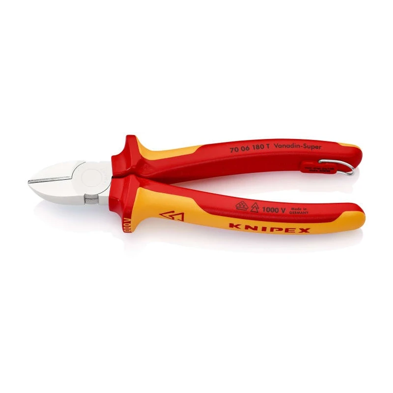Knipex VDE/1000V Approved Side Cutter 180mm Bi-Metal Handle Vanadium Electric Steel Jaw 70 06 180 T