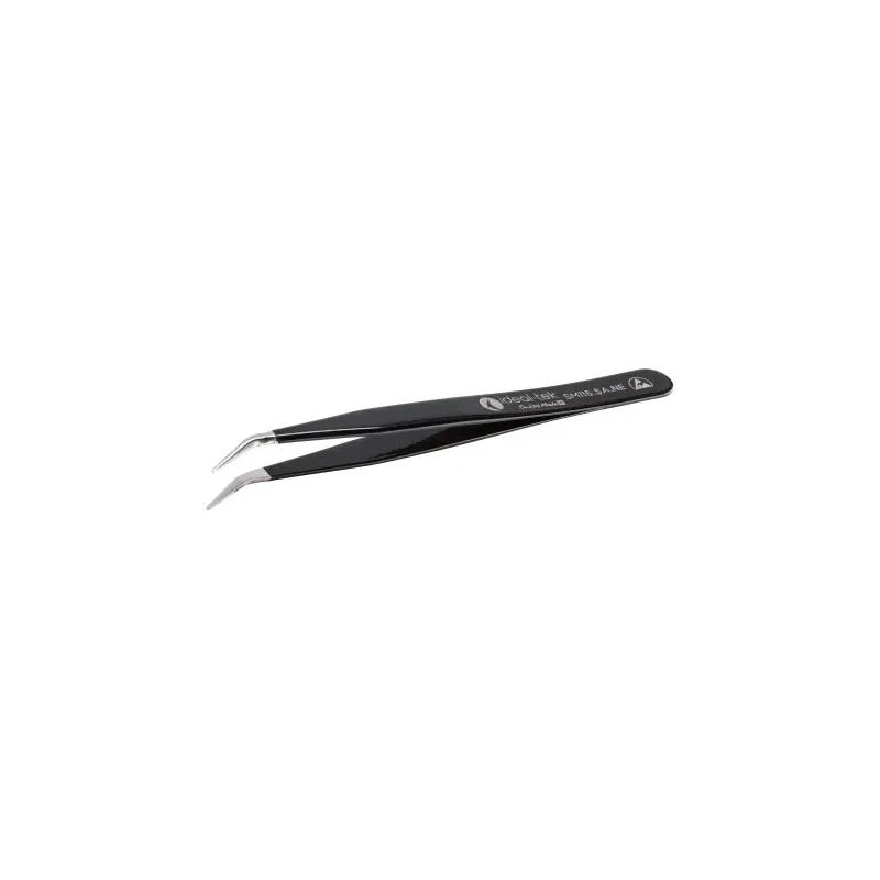 ideal-tek 120mm Stainless Steel Grooved Bent ESD Safe Tweezer SM115.SA.NE.1