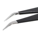ideal-tek 120mm Stainless Steel Grooved Bent ESD Safe Tweezer SM115.SA.NE.1
