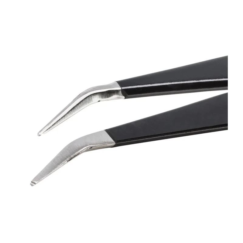 ideal-tek 120mm Stainless Steel Grooved Bent ESD Safe Tweezer SM115.SA.NE.1