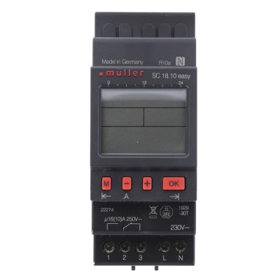 Muller Digital SC 18 DIN Rail Time Switch 230V AC Single Channel Digital Timer SC 18.10 EASY 230V 50-60HZ